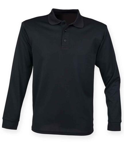 Henbury Unisex Long Sleeve Coolplus? Piqu? Polo Shirt - BLK - 4XL